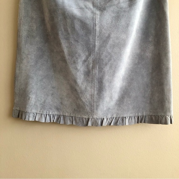 Revue Vintage 100% Genuine Suede Ruffle High Waist Knee Length Skirt Blue - Picture 4 of 13